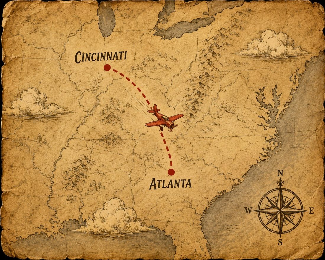 Map of the flight from Cincinnati to Atlanta